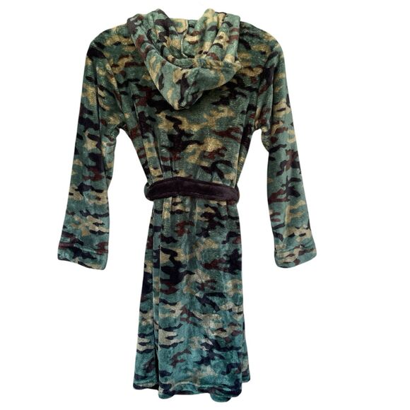 Cuddl Duds Camo Robe Boys Large 12/14 Soft Fleece Hooded Tie Pockets Sleepwear - Picture 2 of 11
